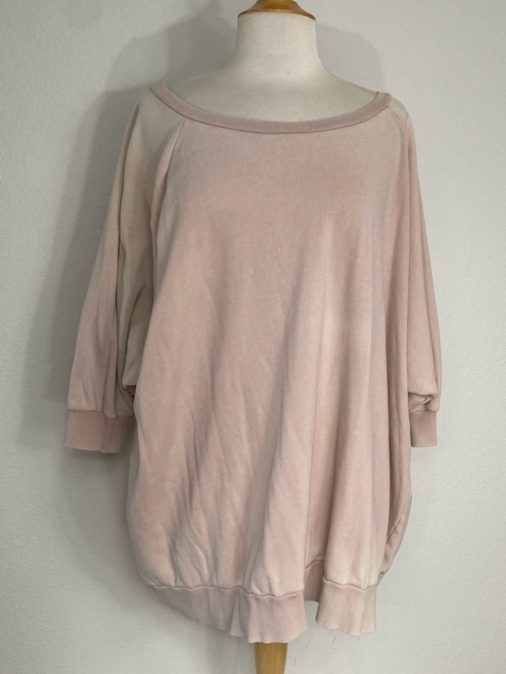 Free People Womens Blush Pink Boat Neck Batwing Oversize Tunic Sweatshirt Size L